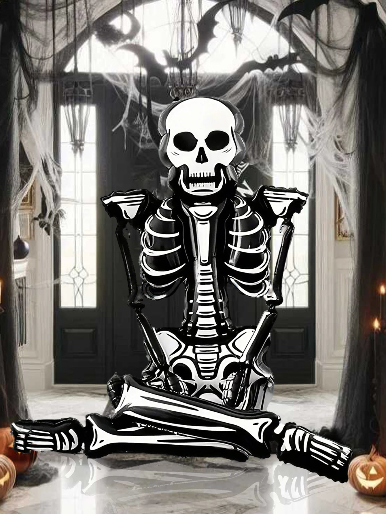 1pc Extra Tall Giant Skull Foil Balloon, Halloween Decoration, Ghost Party, Haunted House, Birthday Horror Atmosphere Decoration