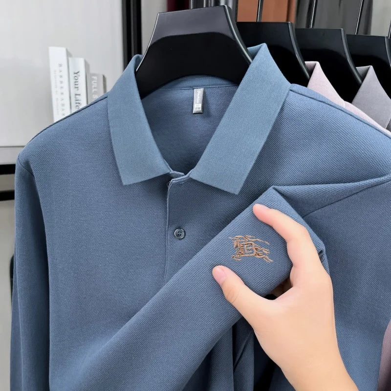 100% cotton long sleeve polo shirt spring and autumn fashion casual luxury brand exquisite embroidery lapel T-shirt new men wear