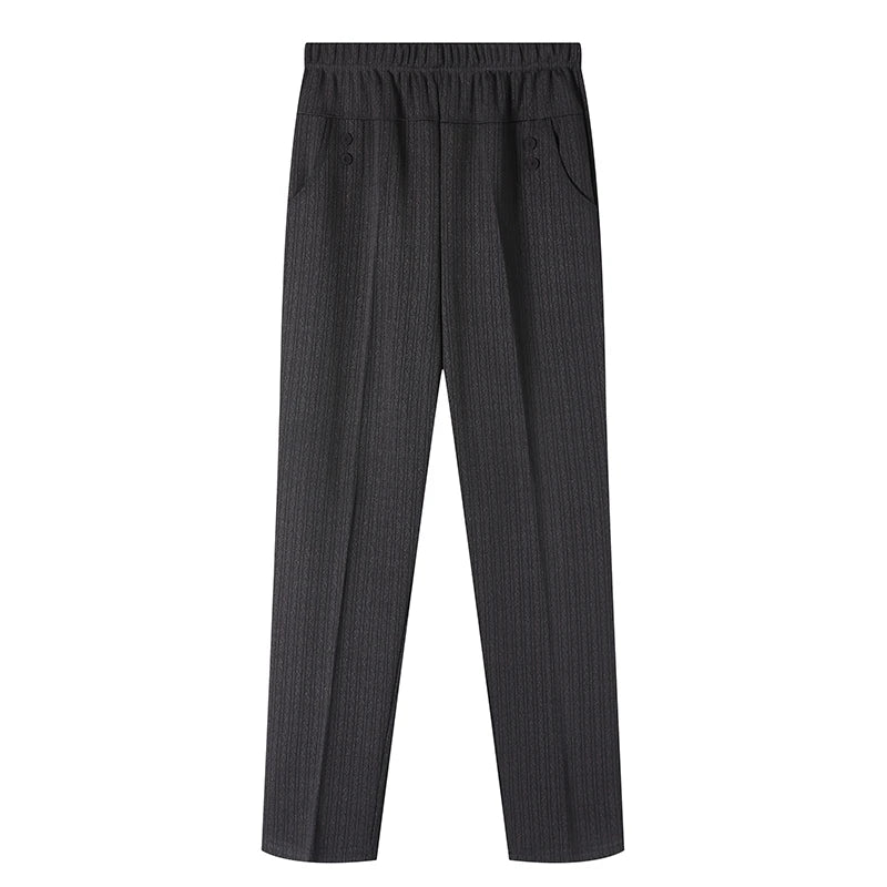 6XL 7XL 8XL Middle-aged Elderly Women's Trousers Spring Autumn Elastic High Waist Straight Pants Mother Winter Warm Fleece Pants