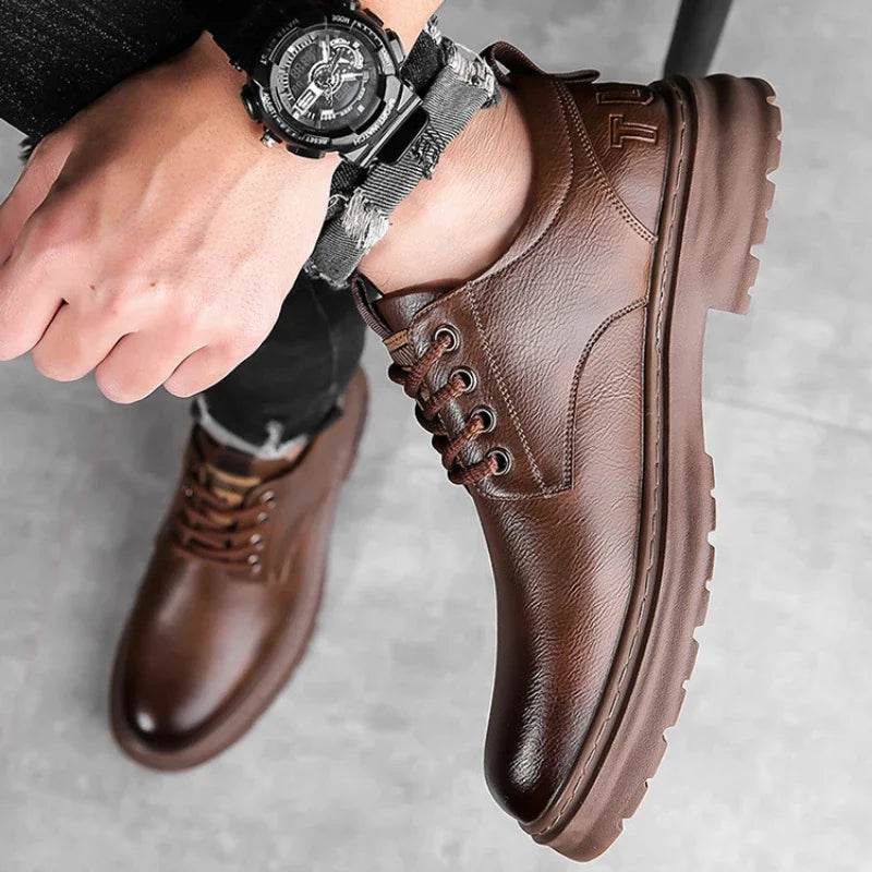 Men's Casual Leather Shoes Designer Trendy All-match Platform Shoes Men's Business Breathable Leather Shoes Zapatos De Hombre