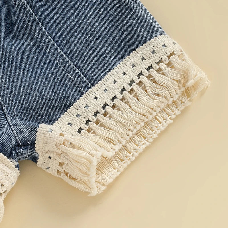 Pudcoco Kids Baby Girls Shorts Set, Flowers Camisole with Tasseled Denim Shorts Summer 2-piece Outfit 6M-4T