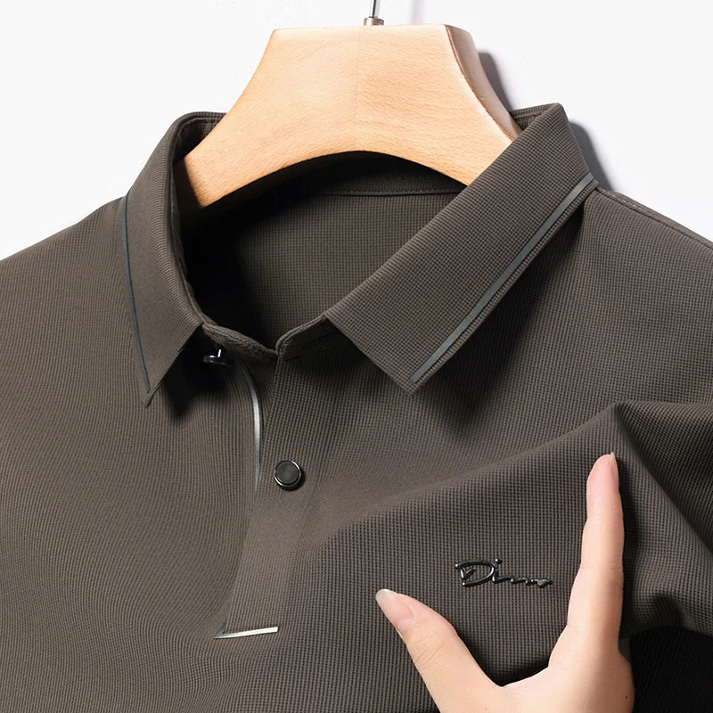 High Quality Ice Silk Polo Shirt Long Sleeve Skin-friendly T-shirt 2023 Autumn Fashion Trend Simple Business Handsome Lapel Ropa
