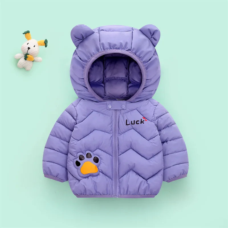Children's Hooded Jacket Autumn Winter Warm Coat Plush Cotton Jacket Boys And Girls Cartoon Cute Down Jacket Baby Clothes