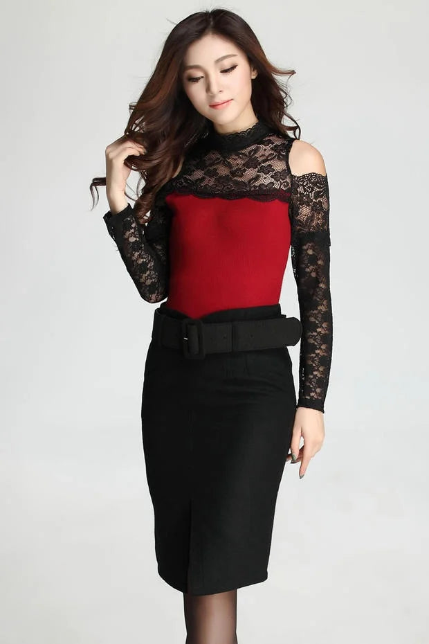 Fashion new large size high waist fashion casual mid-length wool pencil skirt women's skirts women.