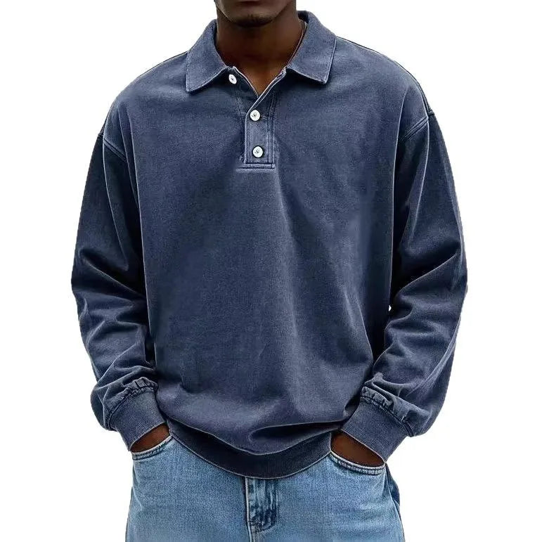 2025 New Men's Business Casual Polo Shirt with a Collar and Long Sleeves Breathable and Quick Drying Versatile Top