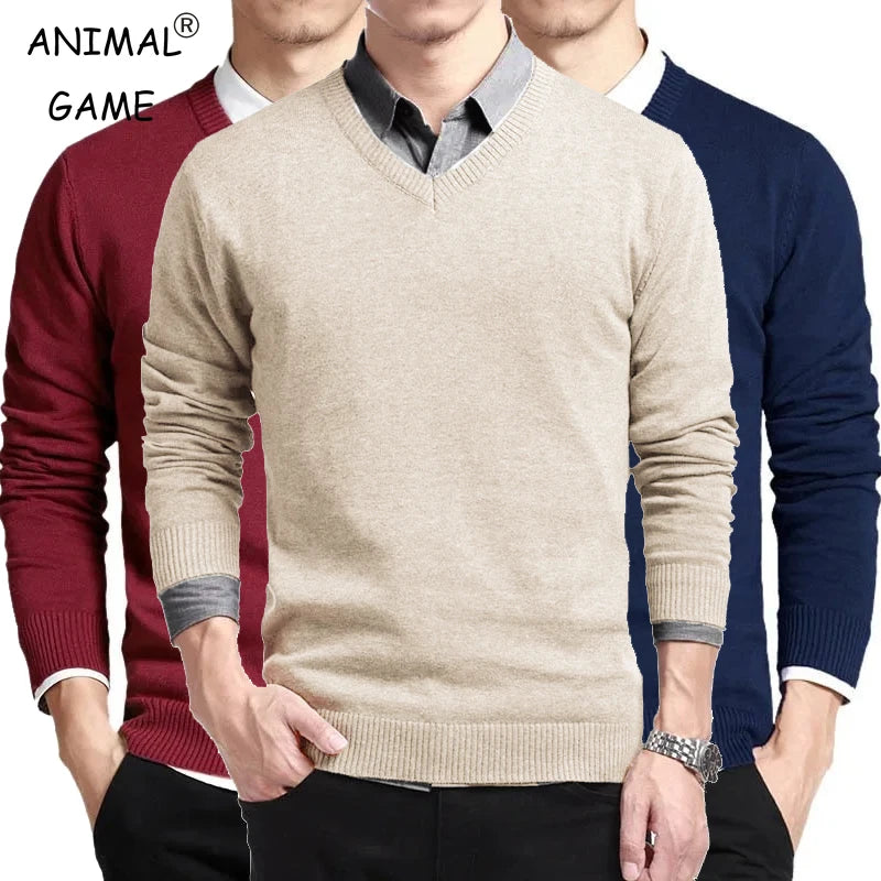 New Men Long Sleeve Pullovers Sweaters Outdoor Man V Neck Male Sweaters Fashion Loose Fit Knit Basic Casual Business Tops