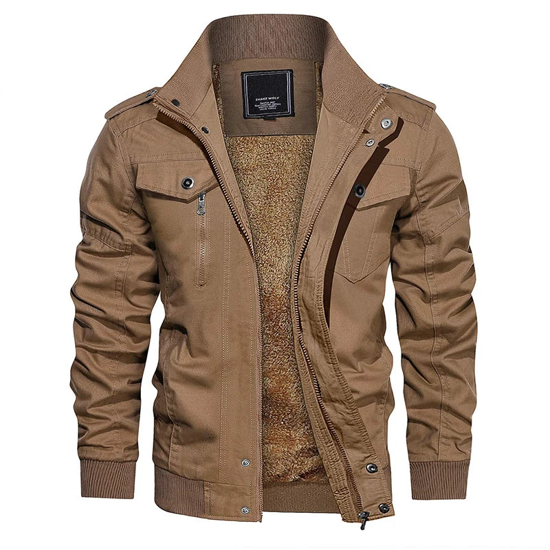 MAGCOMSEN Winter Fleece Men's Motorcycle Jackets Thermal Bomber Jackets Stand Collar Windbreaker Multi-pockets Worker Coats