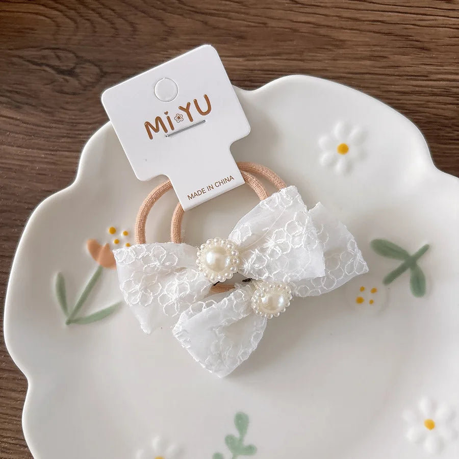Cute Lace Bow Hairpins Girls Kids Baby Child Tie Hair Clips Barrettes Accessories Elastic Hair Band Rope Ring Headwear Headdress