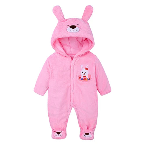Winter Baby Rompers Plush Newborn Onesie Infant Warm and Thick Cartoon Rabbit Cotton Clothes for 0-2 Years