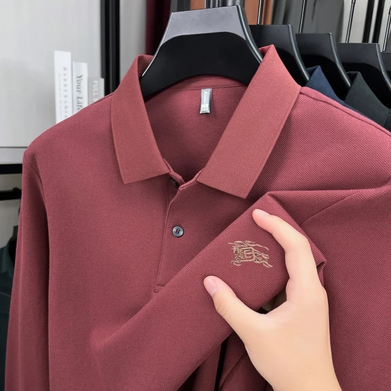 100% cotton long sleeve polo shirt spring and autumn fashion casual luxury brand exquisite embroidery lapel T-shirt new men wear