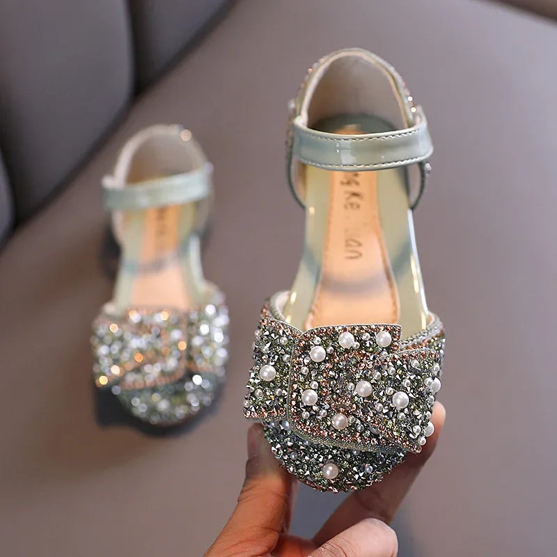 New Childrens Shoes Pearl Rhinestones Shining Kids Princess Shoe Baby Girls Shoe Party And Wedding Girl Shoes