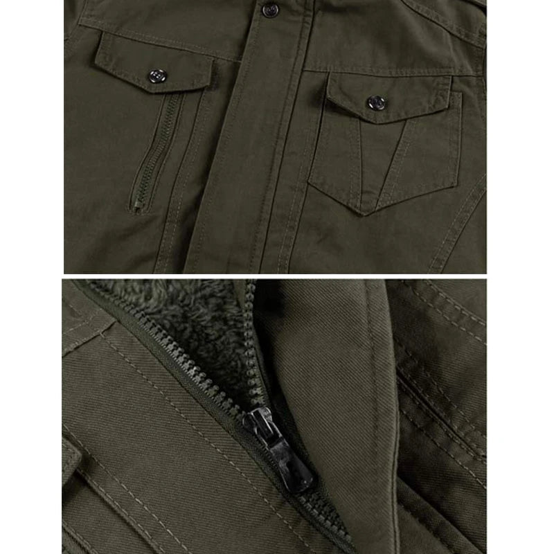 MAGCOMSEN Winter Fleece Men's Motorcycle Jackets Thermal Bomber Jackets Stand Collar Windbreaker Multi-pockets Worker Coats
