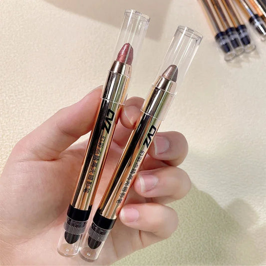 Glitter Eyeshadow Pencil with Smudged Sponge Metallic Long Lasting Shiny Pearlescent Eye Shadow Makeup Eyeliner Pen Cosmetics