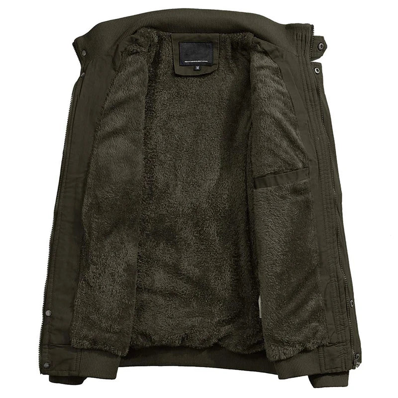 MAGCOMSEN Winter Fleece Men's Motorcycle Jackets Thermal Bomber Jackets Stand Collar Windbreaker Multi-pockets Worker Coats