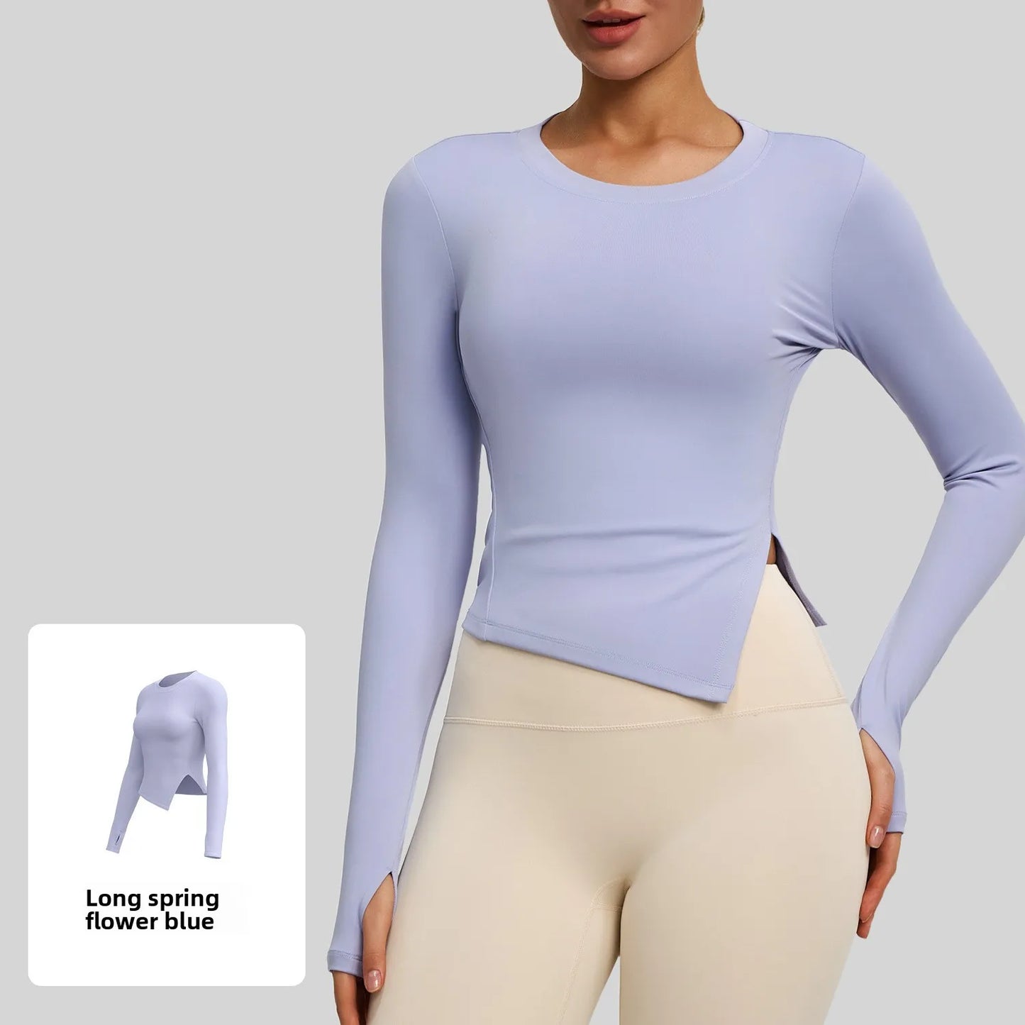 Autumn and Winter New Long Sleeve T-shirt Round Neck Split Solid Color Yoga Clothing Sports Fitness Clothing Breathable Y2k