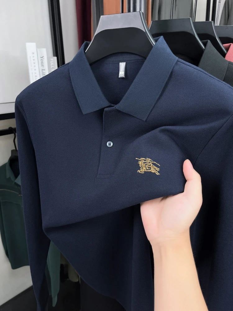100% cotton long sleeve polo shirt spring and autumn fashion casual luxury brand exquisite embroidery lapel T-shirt new men wear