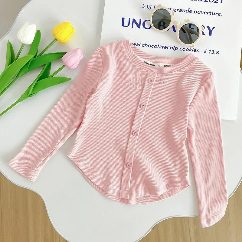 2-10Y Girls Shirt Spring Autumn New Children Long Sleeve T-shirt Solid Color Fashionable Baby Slimming Tops Girls Base Shirts
