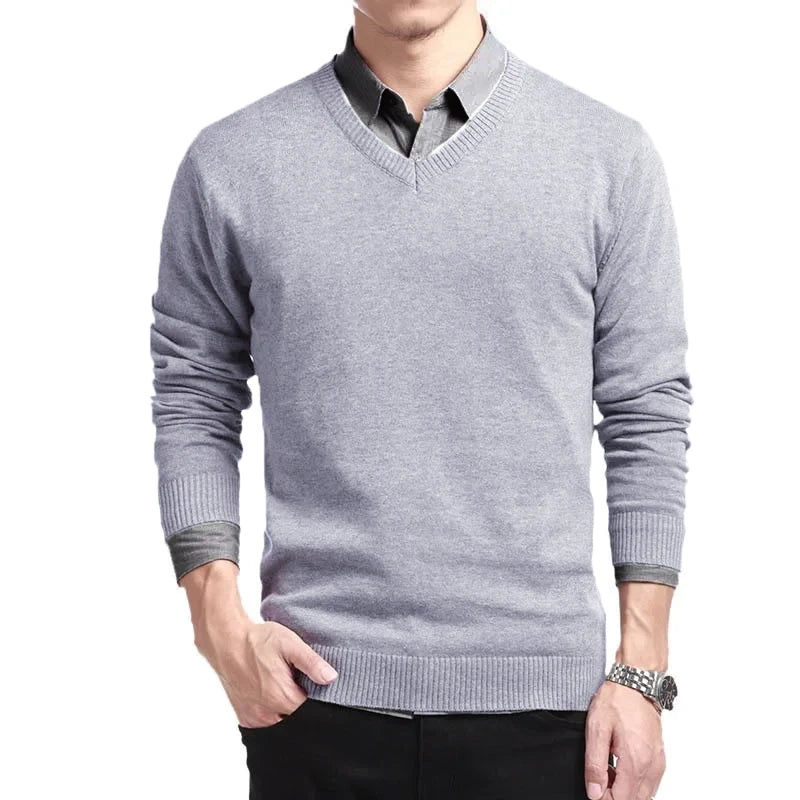 New Men Long Sleeve Pullovers Sweaters Outdoor Man V Neck Male Sweaters Fashion Loose Fit Knit Basic Casual Business Tops