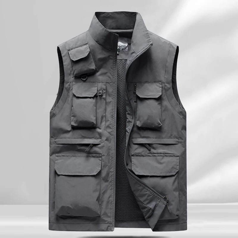 7xl Plus Size Multi-Pocket Vest Men Outdoor Sporting Fishing Vest Photography Work Clothes 6xl 5xl 4xl Casual Cargo Vest Jacket