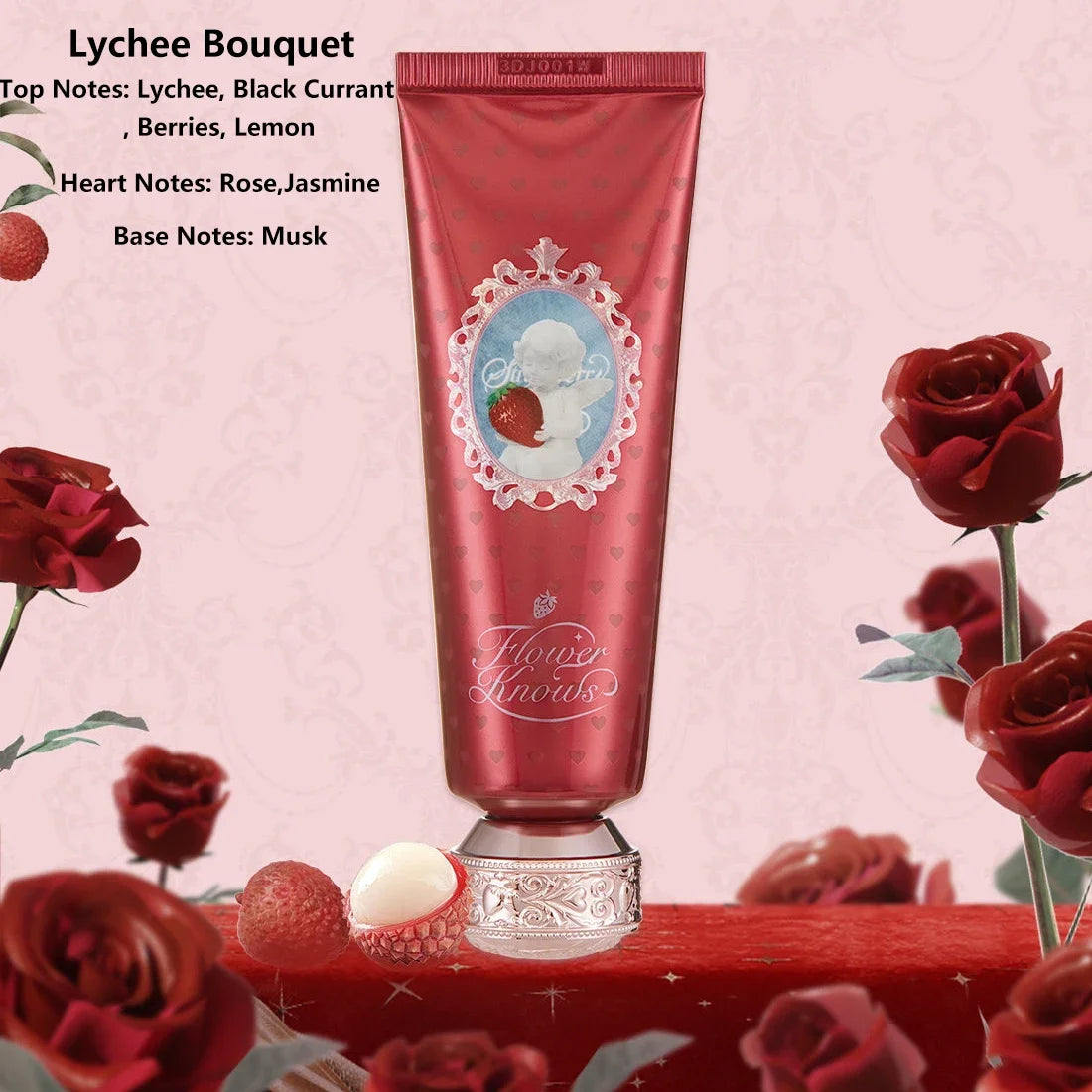 Flower Knows Strawberry Cupid Scented Hand Cream Natural Vegan Moisturizing Fast Absorbing Travel Size Gift for Women