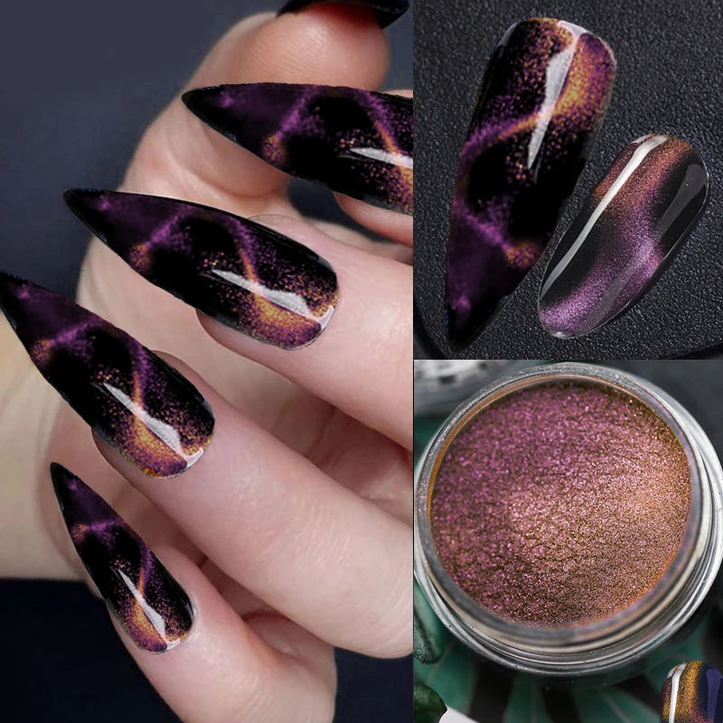 6-Colors Magic Magnetic Cat Eye's Nail Glitter Powder Net1-2g Reflective Effect Cat Eye's Chrome Powder DIY Cat Eye Rubbing Dust