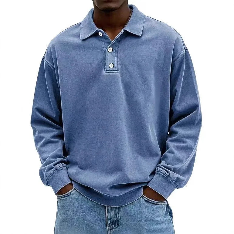 2025 New Men's Business Casual Polo Shirt with a Collar and Long Sleeves Breathable and Quick Drying Versatile Top