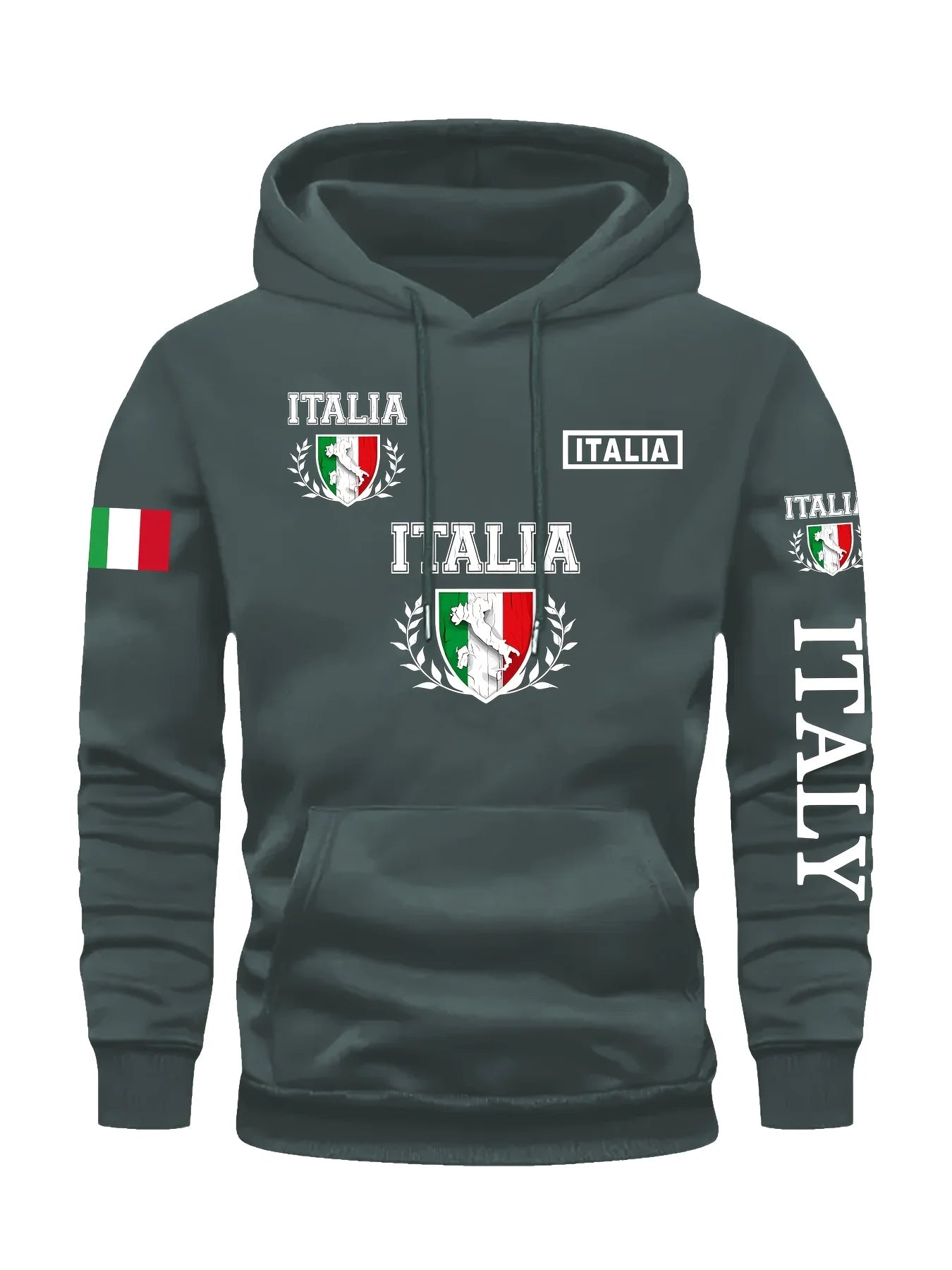 Men's Italy Print Pullover Front Pocket Machine Washable Autumn Winter Comfort Fit Italy Sweatshirt Comfortable Knit Fabric