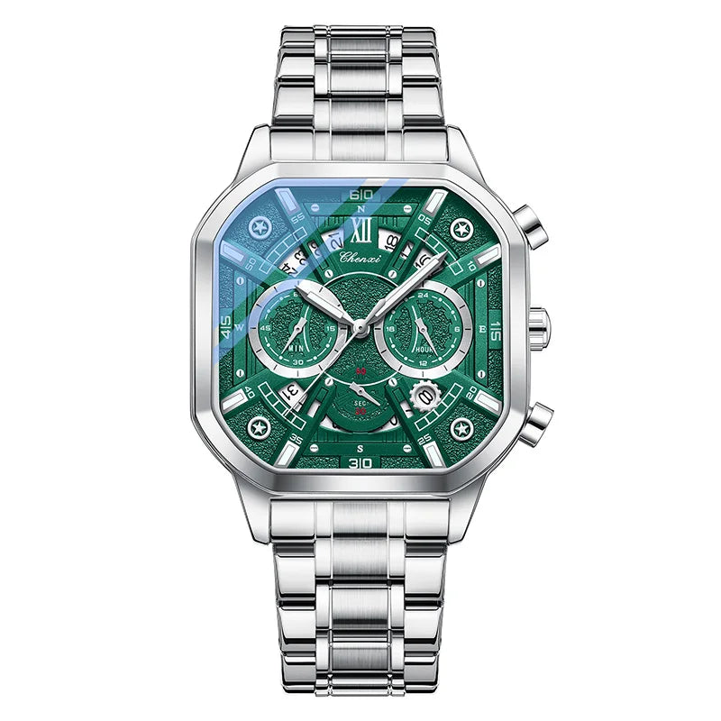 CHENXI High Quality Luminous Timing Function Watches For Man Silver Case Stainless Steel Strap Quartz Wristwatches Clock Gifts