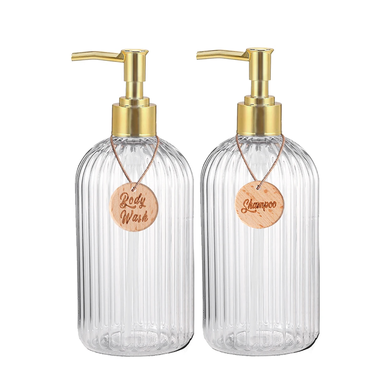 Set of 3 Refillable Shampoo and Conditioner Bottles, 16.9oz/500ml Elegant Guest Room Decoration Shampoo Dispenser with Gold Pump