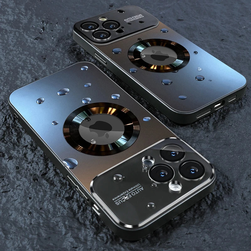 Luxury Glass Camera For Magesafe Magnetic Wireless Charge Case For iPhone 11 12 13 14 15 16 17 Pro Max Air Plus Shockproof Cover