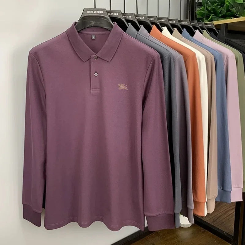 100% cotton long sleeve polo shirt spring and autumn fashion casual luxury brand exquisite embroidery lapel T-shirt new men wear
