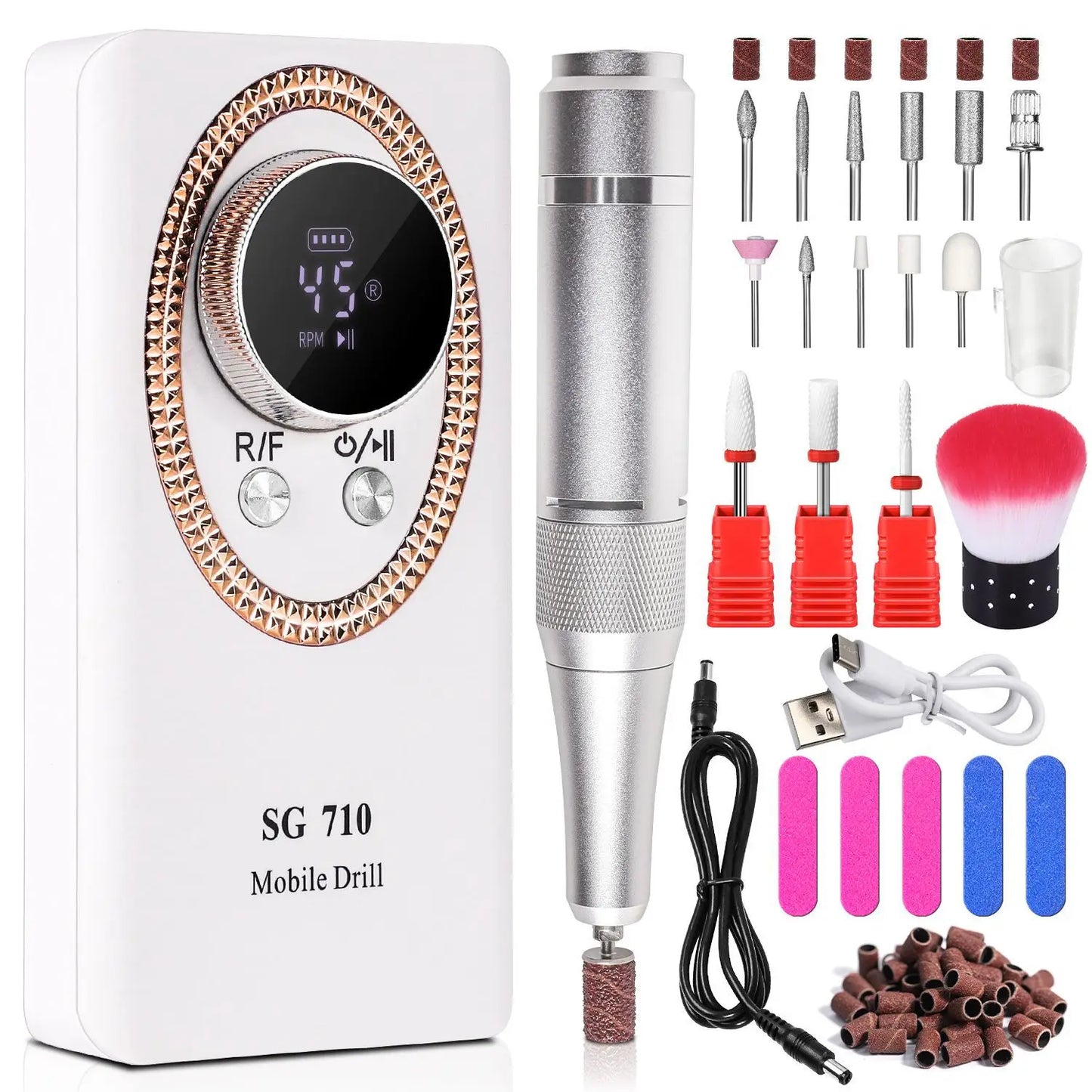 45000RPM Nail Drill Machine Rechargeable Manicure Cutter With LCD Display Portable Electric Nail File Nail Drills for Acrylic