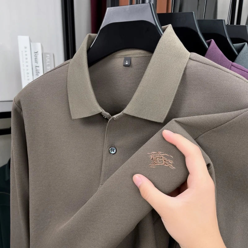 100% cotton long sleeve polo shirt spring and autumn fashion casual luxury brand exquisite embroidery lapel T-shirt new men wear