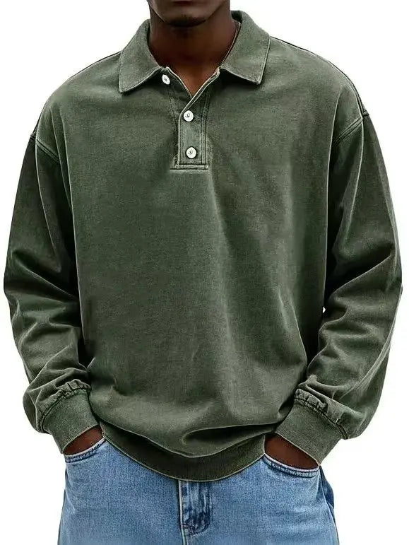 2025 New Men's Business Casual Polo Shirt with a Collar and Long Sleeves Breathable and Quick Drying Versatile Top