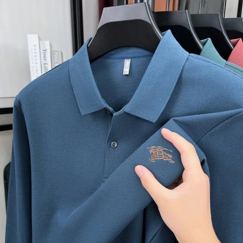 100% cotton long sleeve polo shirt spring and autumn fashion casual luxury brand exquisite embroidery lapel T-shirt new men wear