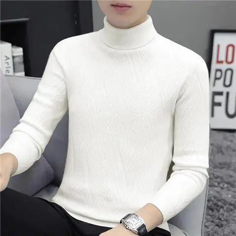 Men's Turtleneck Sweater Knitted Sweater Slim Lapel Top Pullover Clothes Solid Color Winter Thick Thread