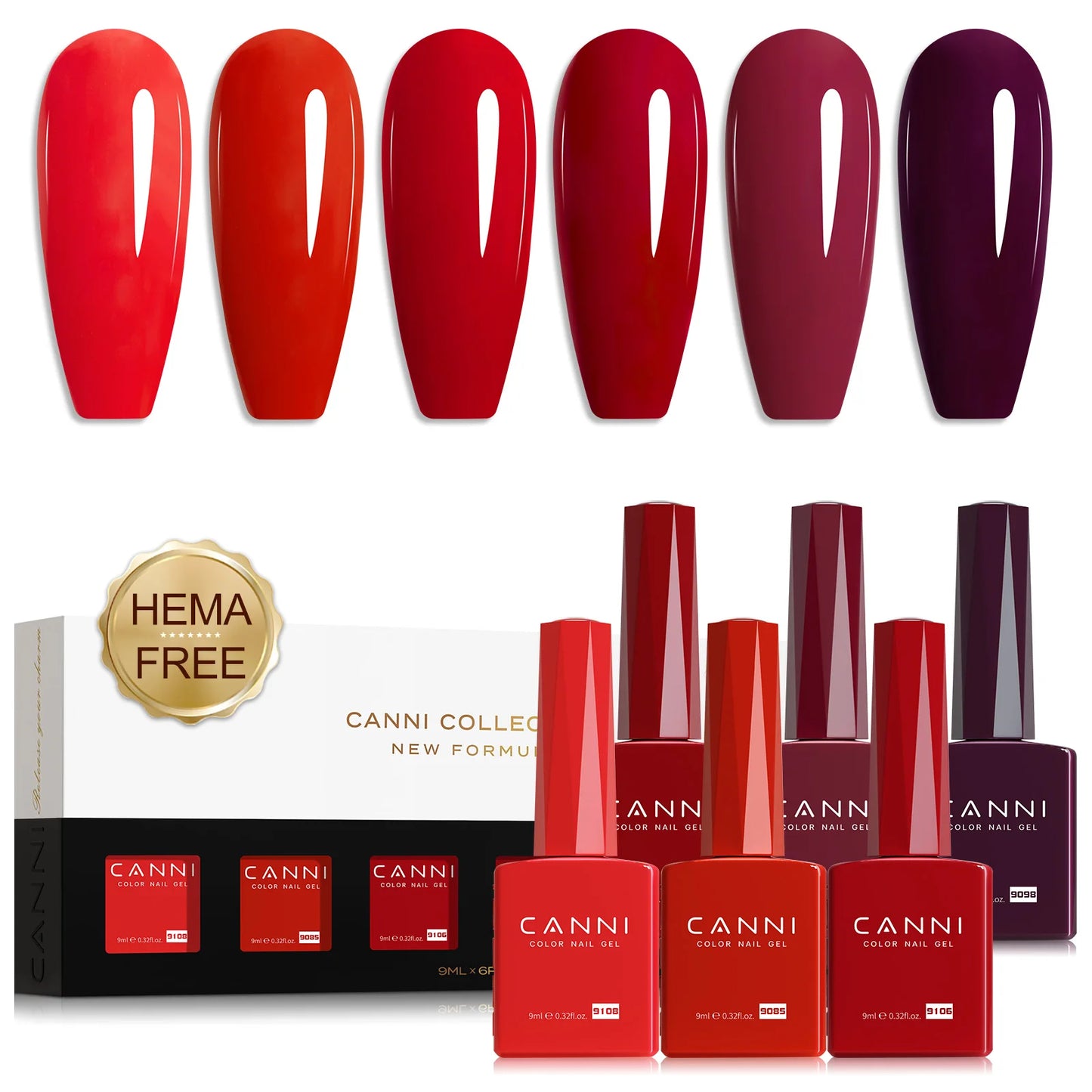 CANNI Hema Free Nail Gel Polish Thanks Giving Gift Christmas Red Color Collection Semi Permanent 9ml French Nail Gorgeous Color