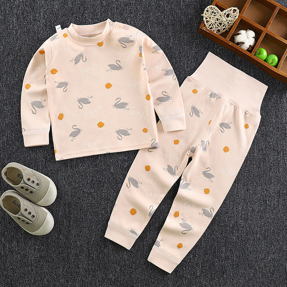 New Kids Boys Girls Pajama Sets Cartoon Print Long Sleeve O-Neck T-Shirt Tops with Pants Toddler Baby Autumn Sleeping Clothing
