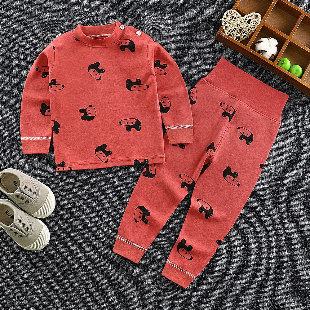 New Kids Boys Girls Pajama Sets Cartoon Print Long Sleeve O-Neck T-Shirt Tops with Pants Toddler Baby Autumn Sleeping Clothing