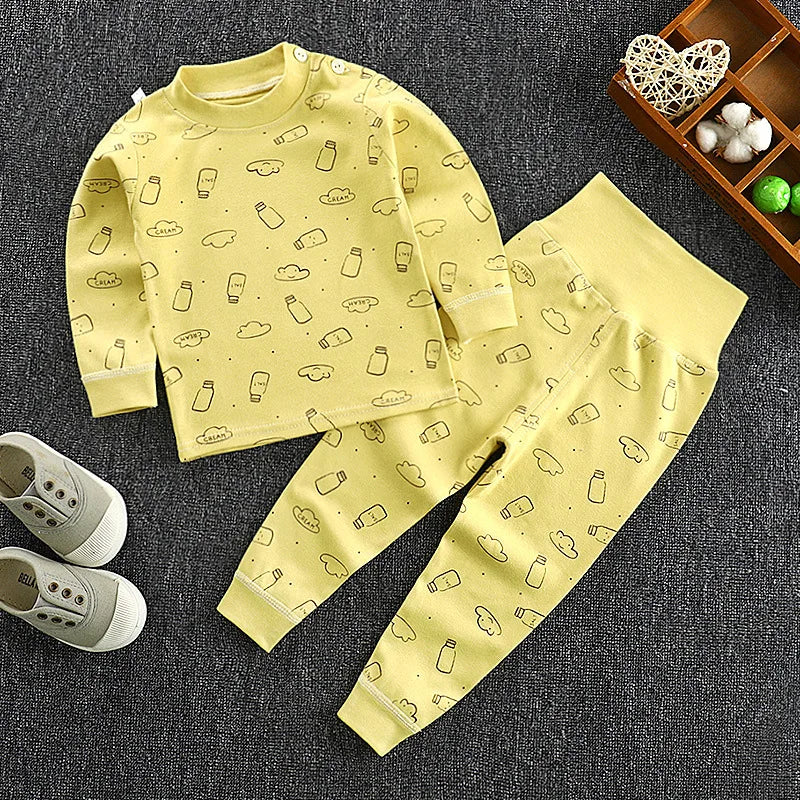 New Kids Boys Girls Pajama Sets Cartoon Print Long Sleeve O-Neck T-Shirt Tops with Pants Toddler Baby Autumn Sleeping Clothing