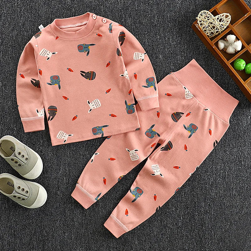 New Kids Boys Girls Pajama Sets Cartoon Print Long Sleeve O-Neck T-Shirt Tops with Pants Toddler Baby Autumn Sleeping Clothing