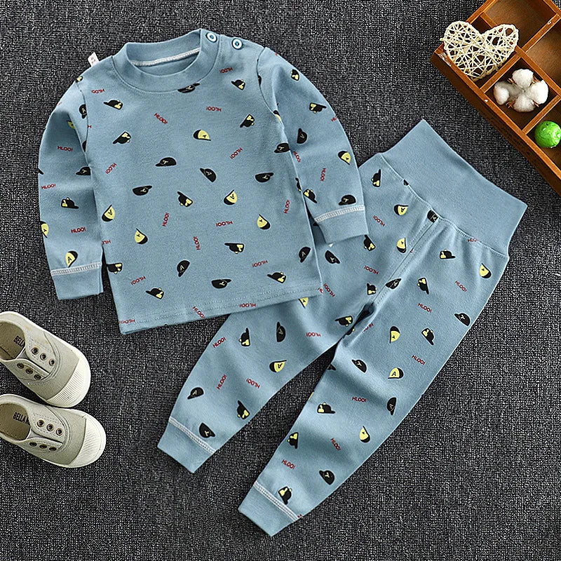 New Kids Boys Girls Pajama Sets Cartoon Print Long Sleeve O-Neck T-Shirt Tops with Pants Toddler Baby Autumn Sleeping Clothing