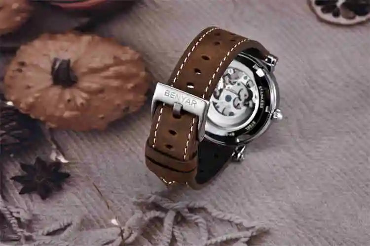 Benyar Watch 5202  Genuine Leather Strap Waterproofing Skeleton Low Moq Business Luxury Custom Face Man Mechanical Watch