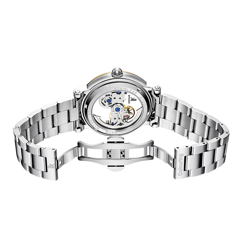 IK Brand Man Watch Luxury Full Stainless Steel 5ATM Waterproof Male Clock Self Winding Mechanical Wristwatch Relogio Masculino