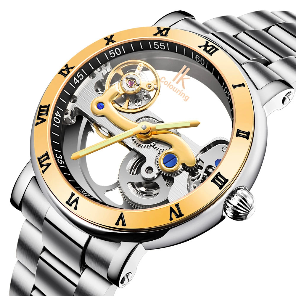 IK Brand Man Watch Luxury Full Stainless Steel 5ATM Waterproof Male Clock Self Winding Mechanical Wristwatch Relogio Masculino