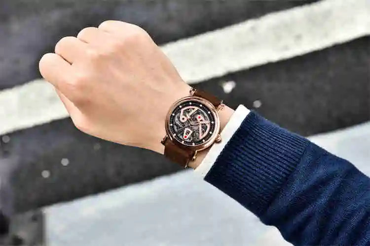 Benyar Watch 5202  Genuine Leather Strap Waterproofing Skeleton Low Moq Business Luxury Custom Face Man Mechanical Watch