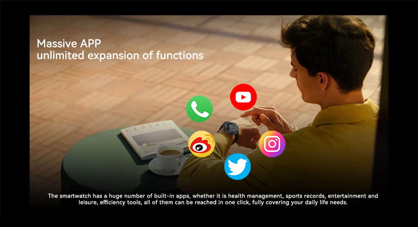 AM18 Smart Watch 1.43 Inch AMOLED Screen Music Playback Blood Pressure Monitoring IOS Activity Tracker Smart Watch for Men