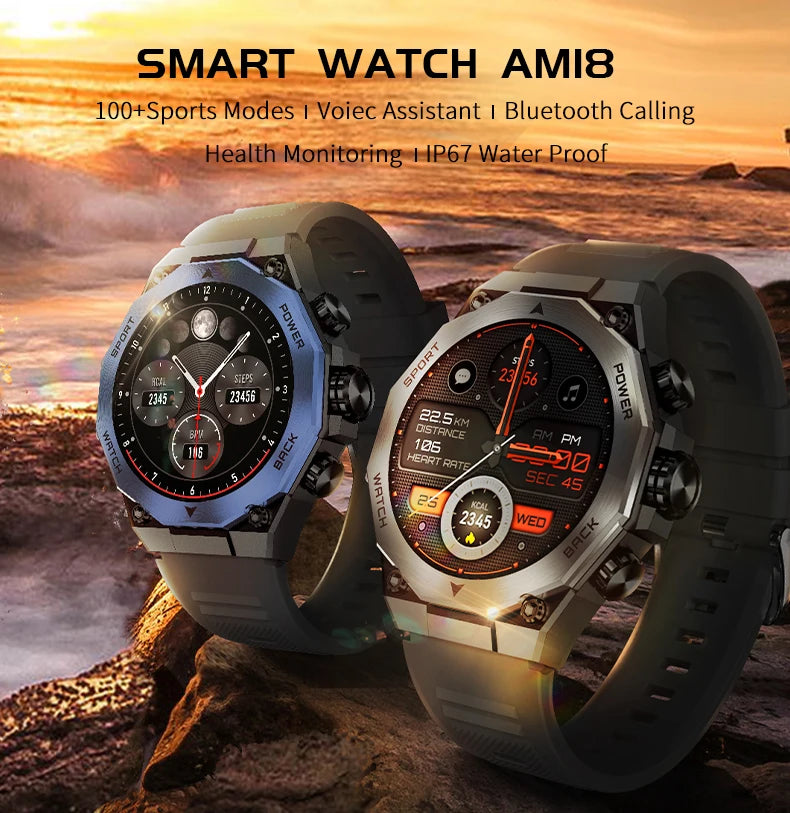AM18 Smart Watch 1.43 Inch AMOLED Screen Music Playback Blood Pressure Monitoring IOS Activity Tracker Smart Watch for Men