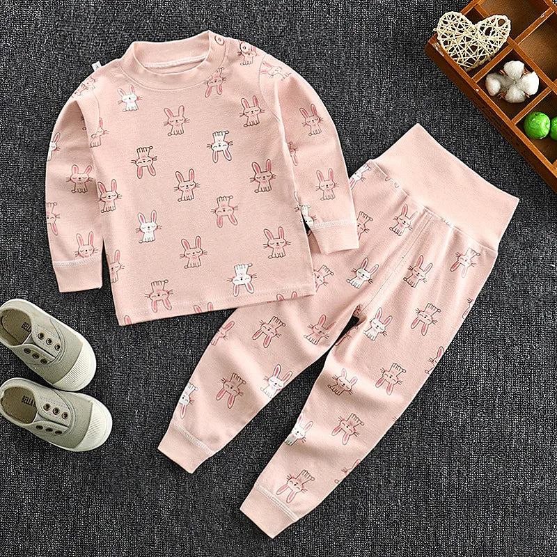 New Kids Boys Girls Pajama Sets Cartoon Print Long Sleeve O-Neck T-Shirt Tops with Pants Toddler Baby Autumn Sleeping Clothing