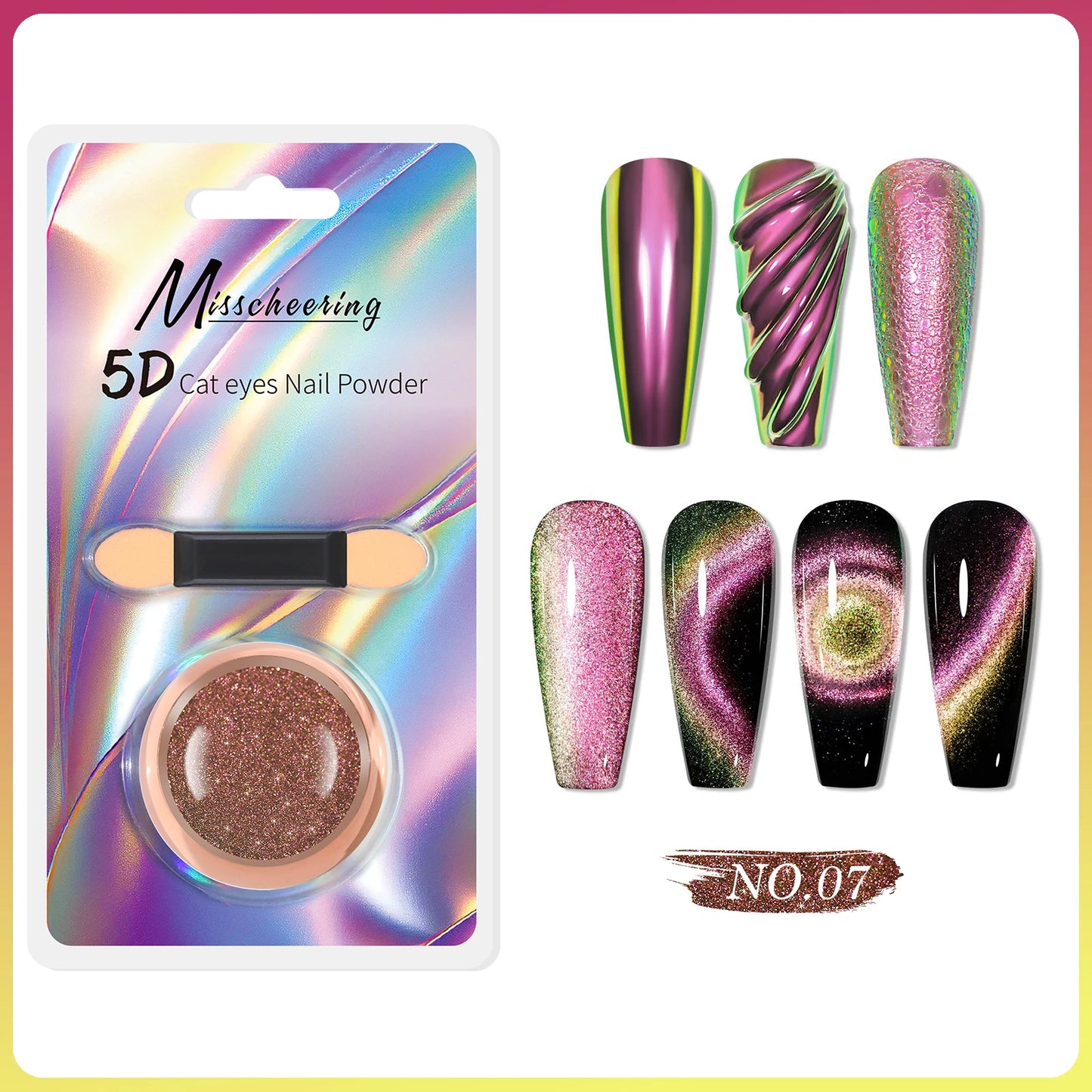 5D Chameleon Cat's Eye Magnetic Nail Glitter Pigment Achieve Holographic Chrome Nails Laser Effect for Nail Gel Polish Manicures